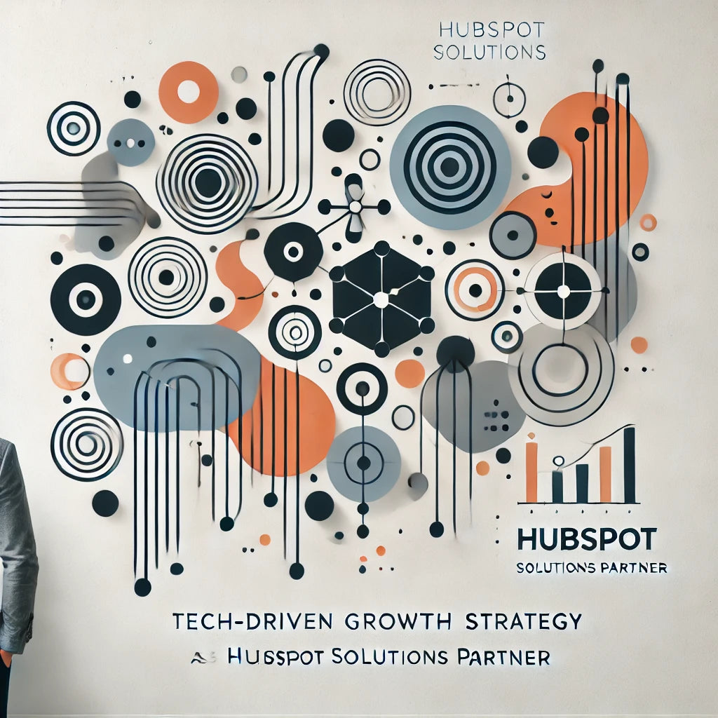 Illustration of a streamlined, data-driven growth strategy with HubSpot Solutions Partner support, representing seamless tech integration and optimization for scalable business success with Robin Lee Innovations.