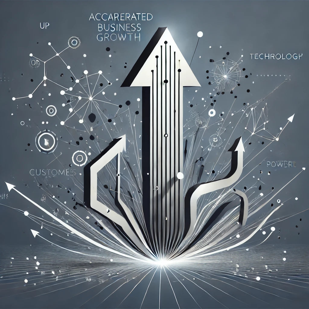 Modern minimalist illustration representing accelerated business growth with Robin Lee Innovations as a HubSpot Solutions Partner. Shows interconnected paths and streamlined progress, symbolizing optimized technology and customer-centric strategies driving scalable, profitable growth.