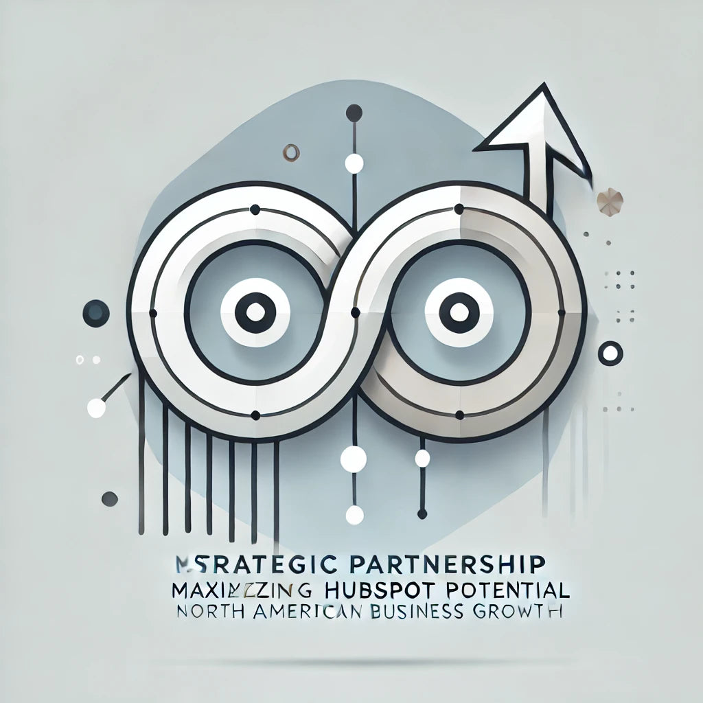 Minimalist illustration depicting a strategic growth partnership focused on maximizing HubSpot's capabilities. The image visually conveys seamless collaboration, data integration, and business growth, emphasizing the value of partnering with a North American HubSpot expert for enhanced productivity and customer engagement.