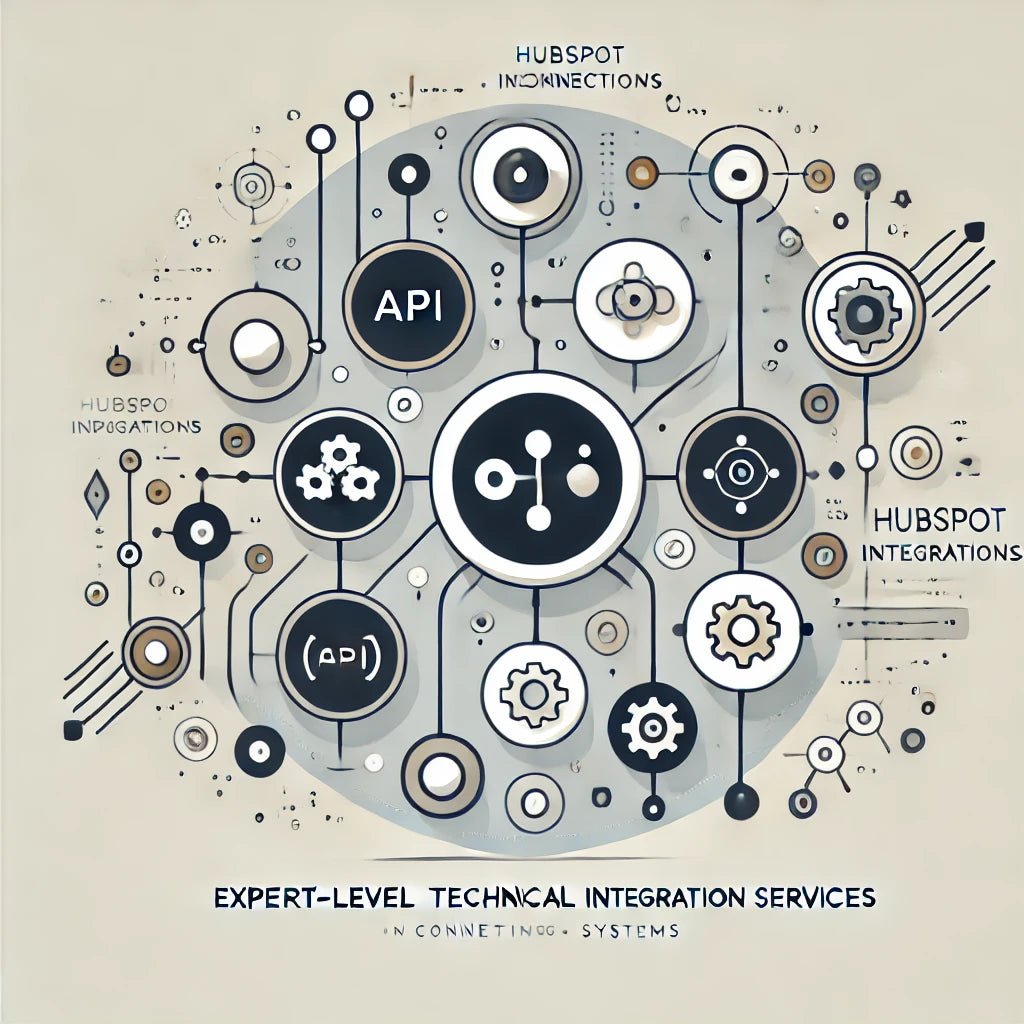 Minimalist illustration showing seamless, expert integration of business systems for optimized data flow and efficiency, visually representing Robin Lee Innovations’ expertise in custom HubSpot integrations that unify tech stacks, reduce silos, and drive business growth.