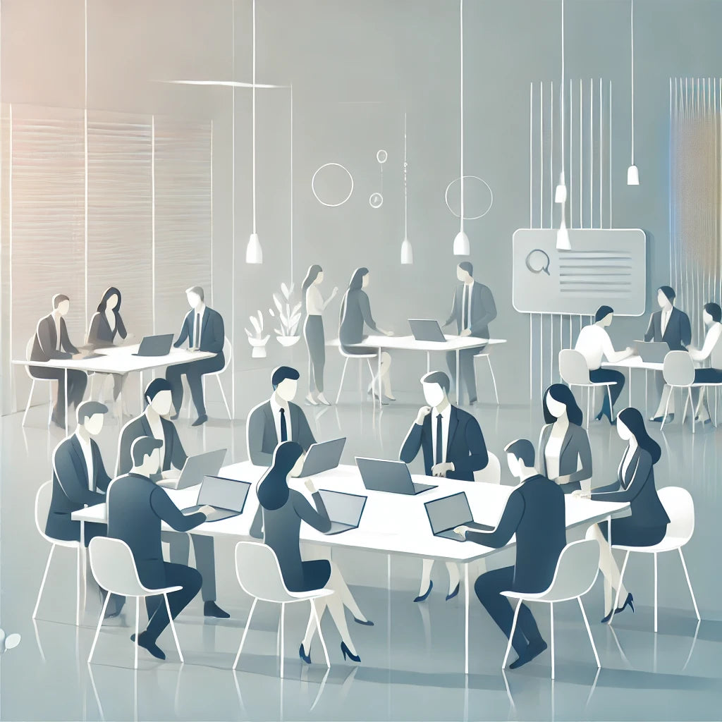 Professional team collaborating in a modern workspace, representing expert HubSpot training and adoption support by Robin Lee Innovations. Visual emphasizes effective teamwork, learning, and empowerment to maximize platform impact for scalable growth.