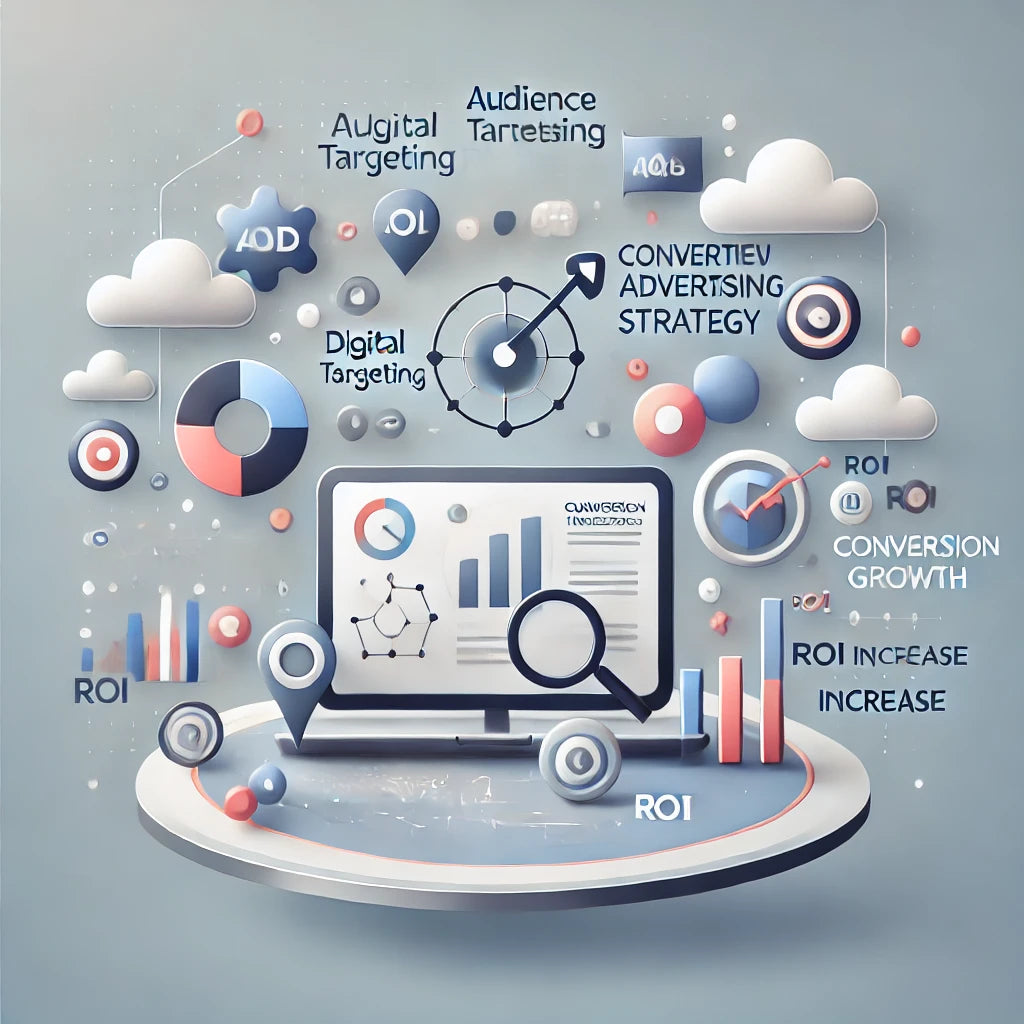 Minimalist illustration representing data-driven paid advertising solutions, emphasizing targeted audience reach, high ROI, and conversion optimization. Ideal for businesses aiming to generate pipeline, drive serious revenue growth, and maximize ROI in competitive markets.