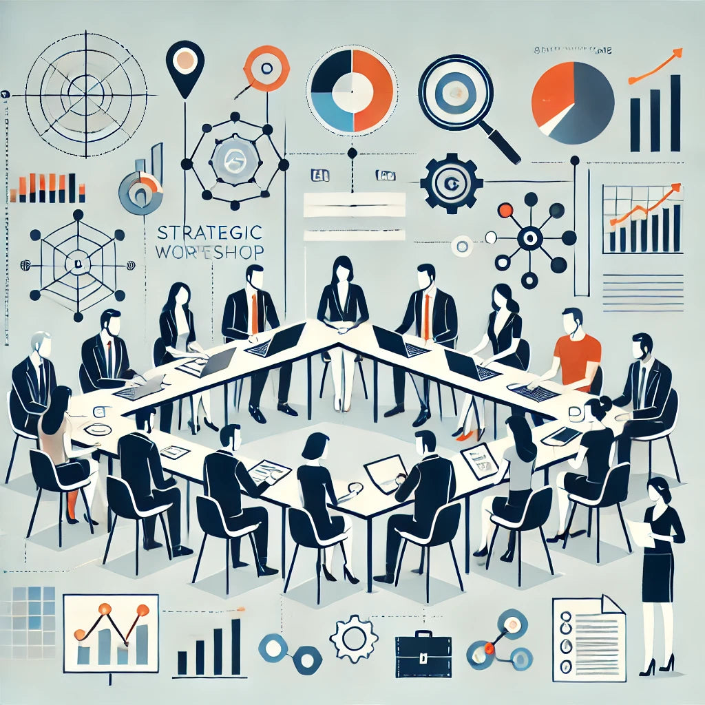 Illustration of a collaborative, strategy-focused workshop setting, highlighting Robin Lee Innovations' expertise in aligning Account-Based Marketing (ABM) strategies to target high-fit accounts, optimize operational alignment, and drive revenue growth through tailored ABM solutions.