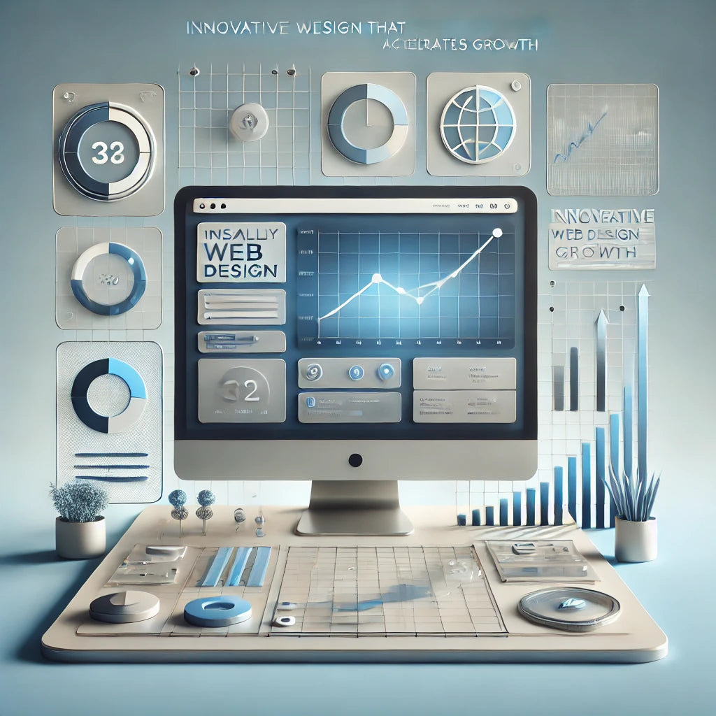 Modern minimalist graphic illustrating innovative web design for accelerated growth. Highlights seamless user experience, visually engaging layout, and strategic growth-driven features, embodying Robin Lee Innovations’ commitment to high-impact, user-focused website design.