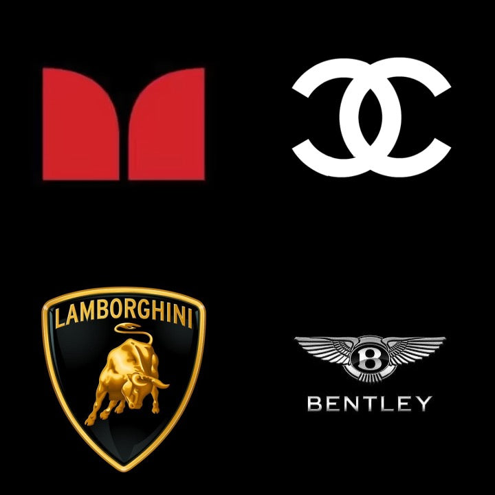 logos of Monster Products (Monster Cable Products), Chanel, Lamborghini, and Bentley