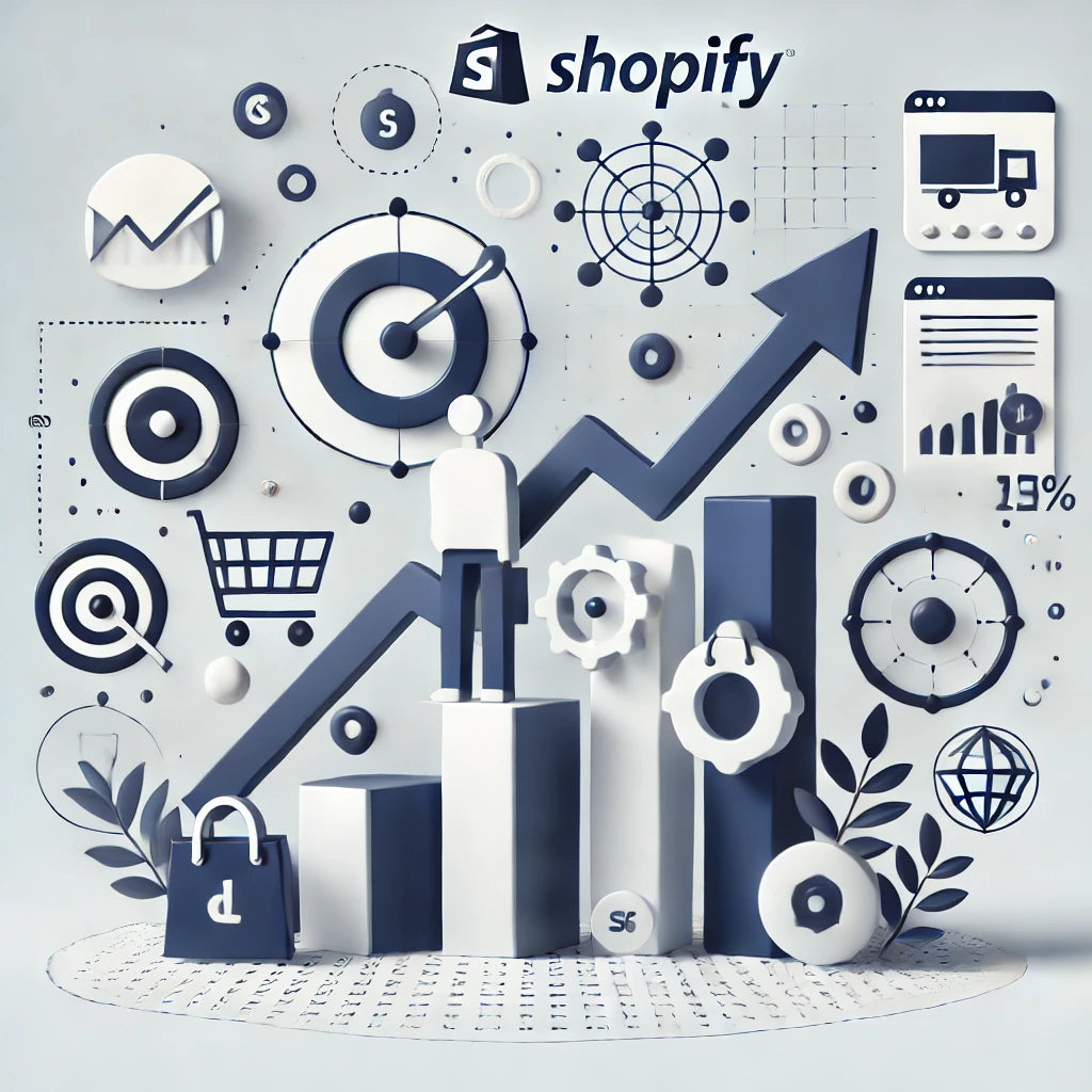 Illustration showcasing targeted eCommerce marketing services for Shopify stores, visually emphasizing growth, customer engagement, and strategic online success for brands.