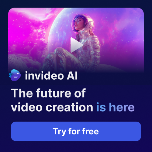 invideo ai promotion showing an image of a paused video of a female astronaut in space with the text saying: "invideo AI. The future of video creation is here. Try for free."